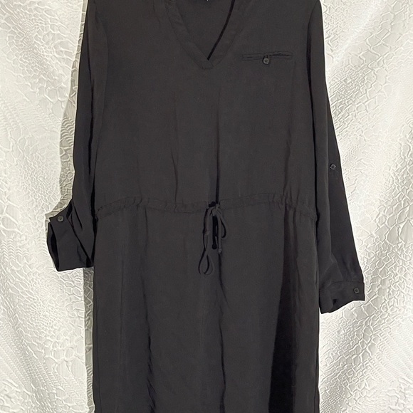 AGB Long Sleeve V Neck Drawstring High Low Black Dress - Picture 7 of 7